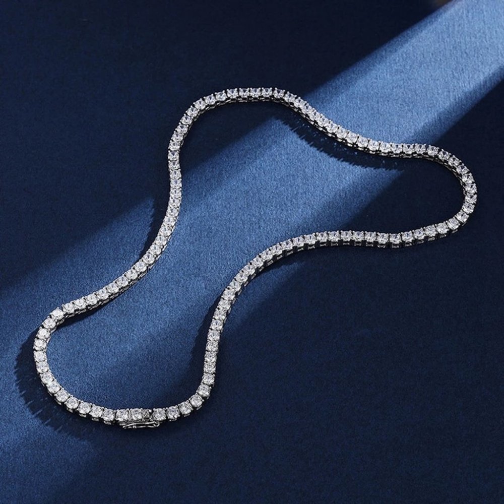 12.5-Carats Tennis Necklace GRA Certified Moissanite D/VVS1 Sterling Silver 16" - Picture 2 of 7